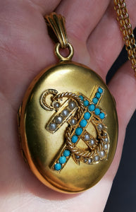 Victorian 18ct Gold Turquoise & Pearl Locket