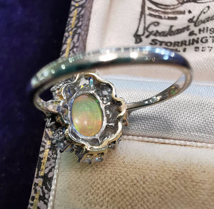 Antique Platinum Opal & Diamond Cluster Ring