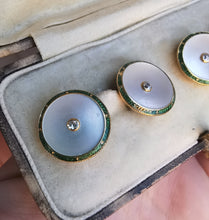 Load image into Gallery viewer, Art Deco Gold Mother of Pearl, Enamel &amp; Diamond Cufflinks
