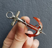 Load image into Gallery viewer, Victorian Silver Agate Anchor Brooch
