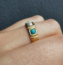 Load image into Gallery viewer, Antique 18ct Gold Turquoise &amp; Pearl Ring
