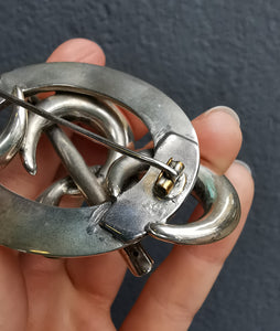 Large Victorian Scottish Silver Malachite Knot Brooch