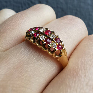 Edwardian 18ct Gold Ruby & Diamond Double Row Ring