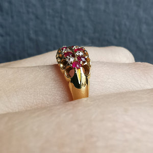 Edwardian 18ct Gold Ruby & Diamond Double Row Ring