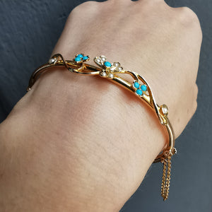 Antique 15ct Gold Turquoise & Pearl Bangle