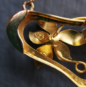 Art Nouveau 15ct Gold Opal, Ruby & Diamond Pendant