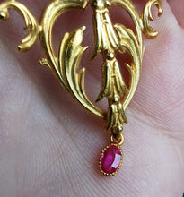 Load image into Gallery viewer, Art Nouveau Gold, Ruby &amp; Pearl Pendant with Chain
