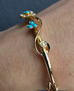 Antique 15ct Gold Turquoise & Pearl Bangle