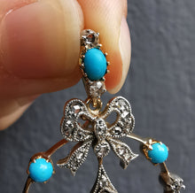 Load image into Gallery viewer, Edwardian 15ct Gold Turquoise &amp; Diamond Bow Pendant
