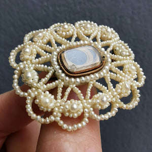 Georgian/Victorian Seed Pearl & Mother of Pearl Mourning Brooch