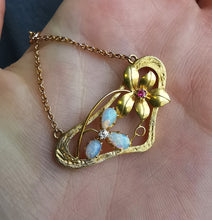 Load image into Gallery viewer, Art Nouveau 15ct Gold Opal, Ruby &amp; Diamond Pendant
