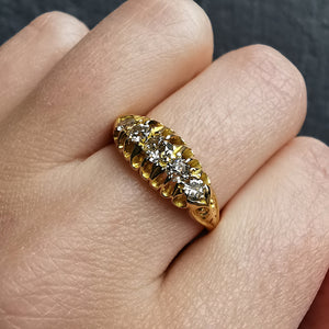 Antique 18ct Gold Diamond Carved Half Hoop Ring