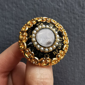 Victorian 18ct Gold Enamel & Pearl Mourning Brooch