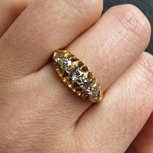 Antique 18ct Gold Diamond Carved Half Hoop Ring