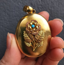 Load image into Gallery viewer, Victorian 15ct Gold Turquoise Flower Locket
